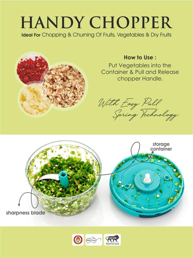 Digihollix Handy Plastic Vegetable & Fruit String Chopper – 3 Stainless Steel Blades, 500ml Manual Food Processor for Onions, Dry Fruits, Salads & Nuts (Multicolor) - Image 4
