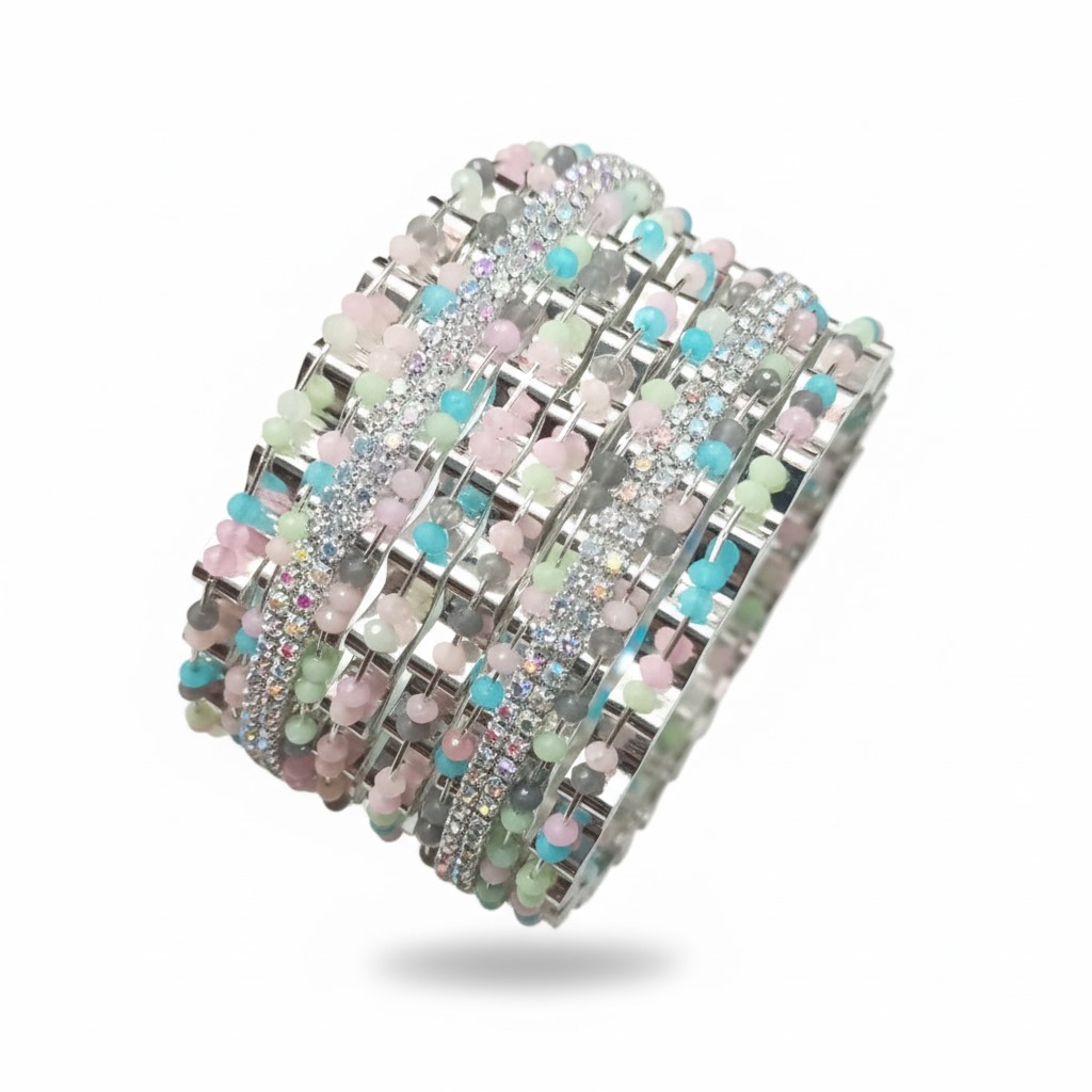 Digihollix Women’s Silver-Plated Multicolor Stone Bangles – Set of 6 Stylish Traditional & Party Wear Bracelets for Girls & Women - Image 2