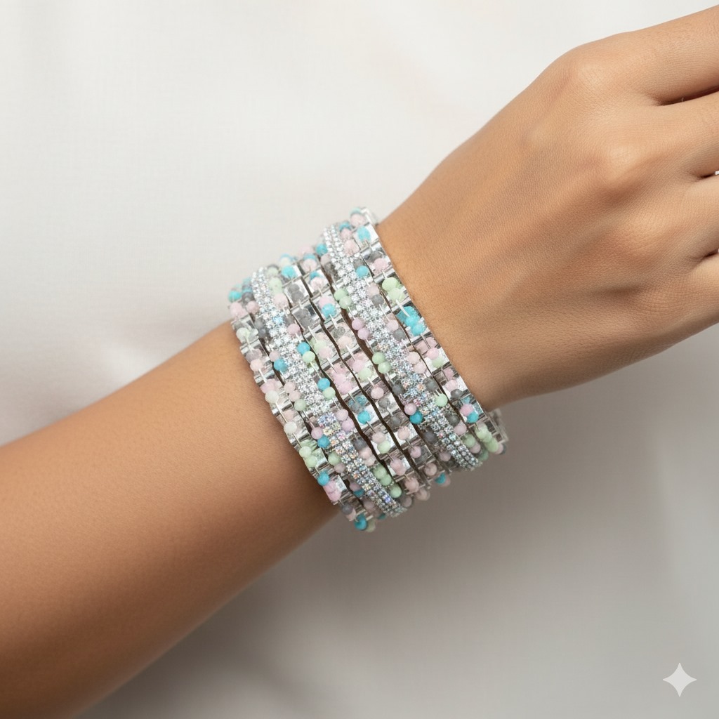 Digihollix Women’s Silver-Plated Multicolor Stone Bangles – Set of 6 Stylish Traditional & Party Wear Bracelets for Girls & Women - Image 4