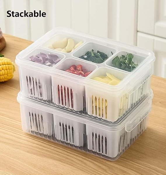 Digihollix HM003 Food Storage Box with Lid – 6 Compartments, Stackable Refrigerator Organizer, Airtight & Detachable Kitchen Storage Container - Image 2
