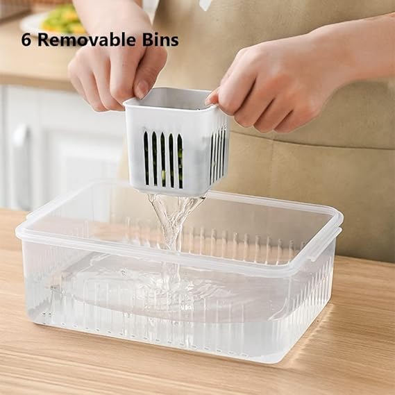 Digihollix HM003 Food Storage Box with Lid – 6 Compartments, Stackable Refrigerator Organizer, Airtight & Detachable Kitchen Storage Container - Image 3