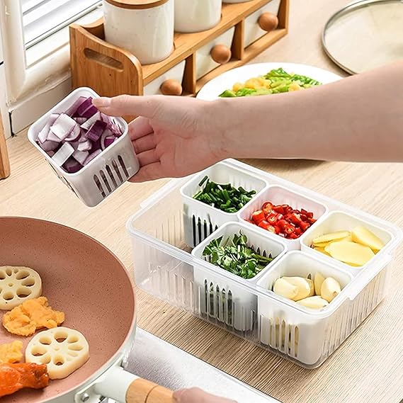 Digihollix HM003 Food Storage Box with Lid – 6 Compartments, Stackable Refrigerator Organizer, Airtight & Detachable Kitchen Storage Container - Image 4