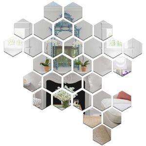 main DIgihollix HMWLDCR2 31 Hexagon with 10 Butterflies Silver Acrylic Mirror Wall Stickers – 3D Peel & Stick Vinyl Wall Decals for Bedroom, Living Room & Home Decoration
