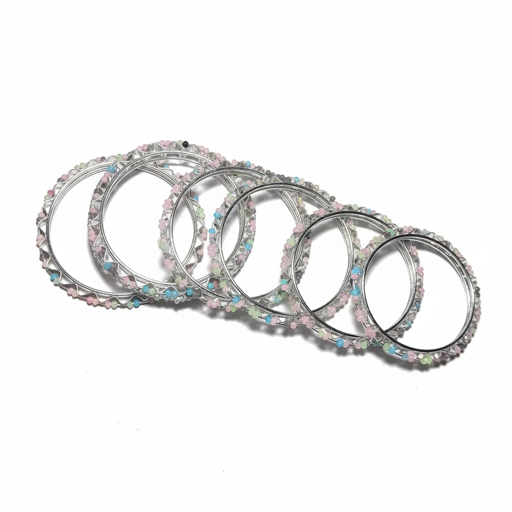 Digihollix Women’s Silver-Plated Multicolor Stone Bangles – Set of 6 Stylish Traditional & Party Wear Bracelets for Girls & Women