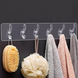 main Transparent Wall Mount 6 Hook Hanger – Multi-Purpose Plastic Hook Rail for Clothes, Kitchen, Bathroom & Home Organization