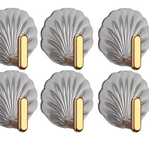 Digihollix Acrylic Shell Golden Wall Hooks (Pack of 6) | Transparent Adhesive Decorative Hooks for Wall, Door & Bathroom | Heavy Duty Coat, Key & Towel Hanger Hooks – No Drilling Required
