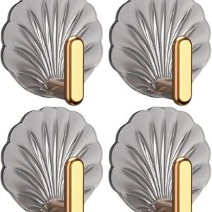 Digihollix Acrylic Shell Golden Wall Hooks (Pack of 4) | Transparent Adhesive Decorative Hooks for Wall, Door & Bathroom | Heavy Duty Coat, Key & Towel Hanger Hooks – No Drilling Required