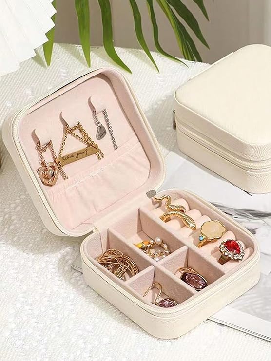 Digihollix Mini Jewelry Travel Case for Women, Faux Leather Portable Organizer Box for Rings, Earrings, Necklaces & Bracelets, Compact 2-Layer Jewelry Storage Holder - White - Image 8