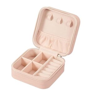 Digihollix Mini Jewelry Travel Case for Women, Portable Faux Leather Organizer Box for Rings, Earrings, Necklaces & Bracelets, Compact 2-Layer Jewelry Storage Holder - Pink
