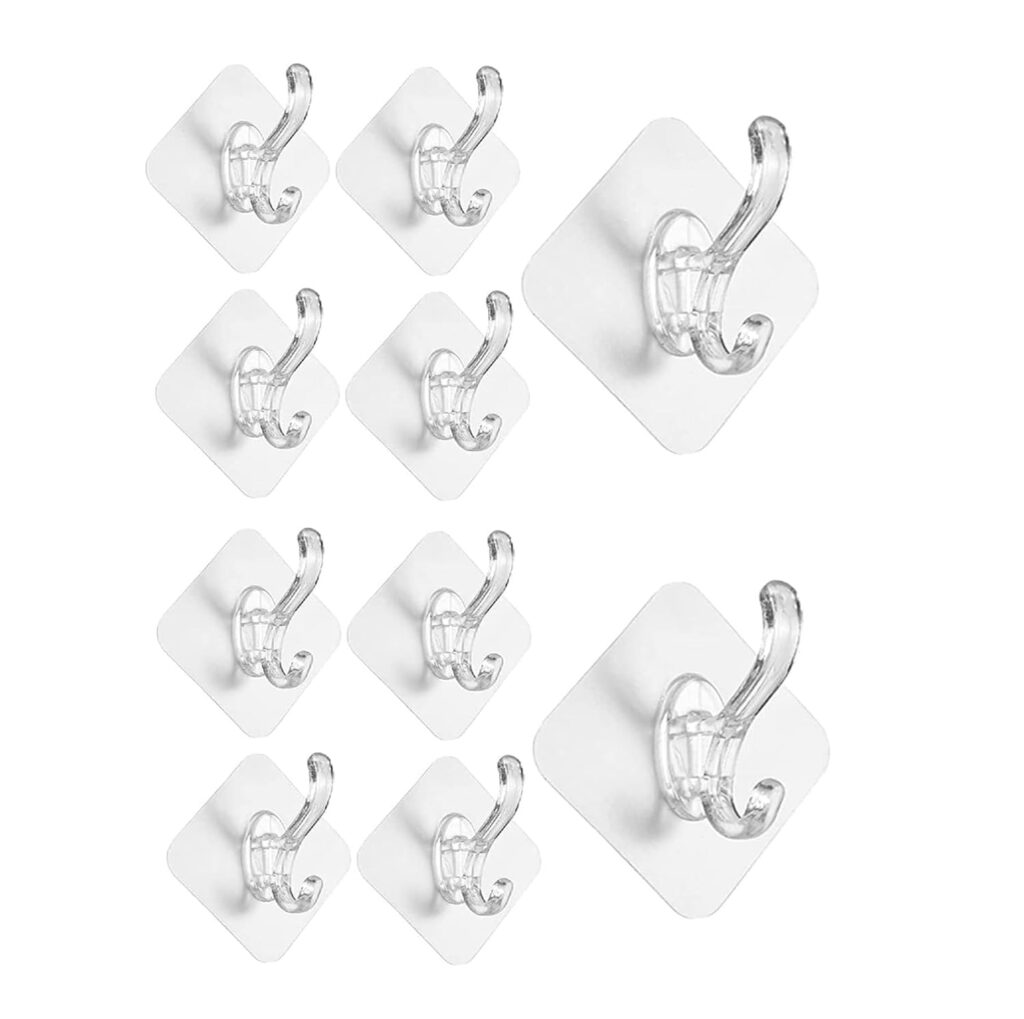 Digihollix Self Adhesive Wall Hooks, Heavy Duty Waterproof Plastic Hooks for Wall, Kitchen, Bathroom & Home - Transparent Utility Hooks for Hanging Towels, Keys, Utensils - Pack of 10
