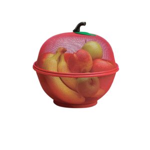 Fruits Bowl Basket Apple Shape Mesh with lid Tabletop Vegetable Holder Keep Unwanted Pets & Insects Out Kitchen Dishwashing Drain Basket (Red)