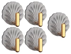 Digihollix Acrylic Shell Golden Wall Hooks (Pack of 5) | Transparent Adhesive Decorative Hooks for Wall, Door & Bathroom | Heavy Duty Coat, Key & Towel Hanger Hooks - No Drilling Required